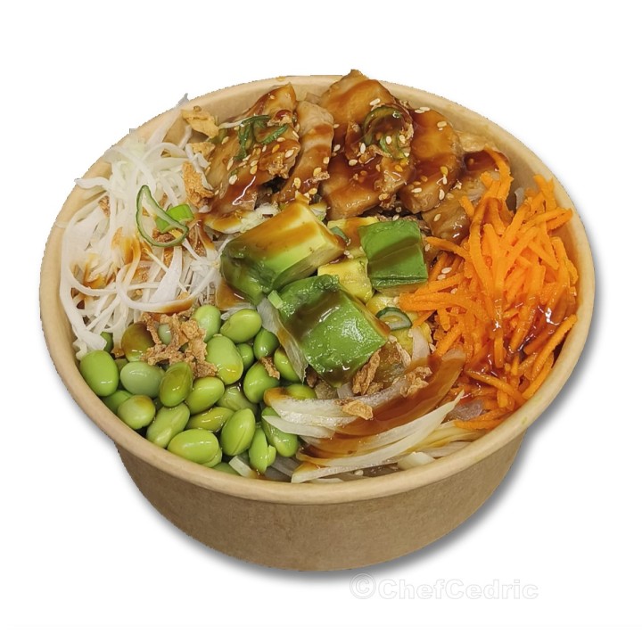 Poké porc mariné sauce teriyaki
