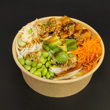 Poké porc mariné sauce teriyaki